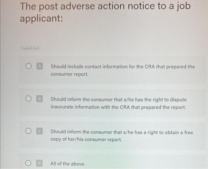 The post adverse action notice to a job