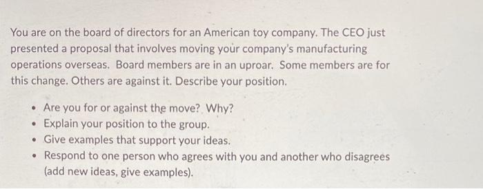 HELP PLEASEE You are on the board of directors