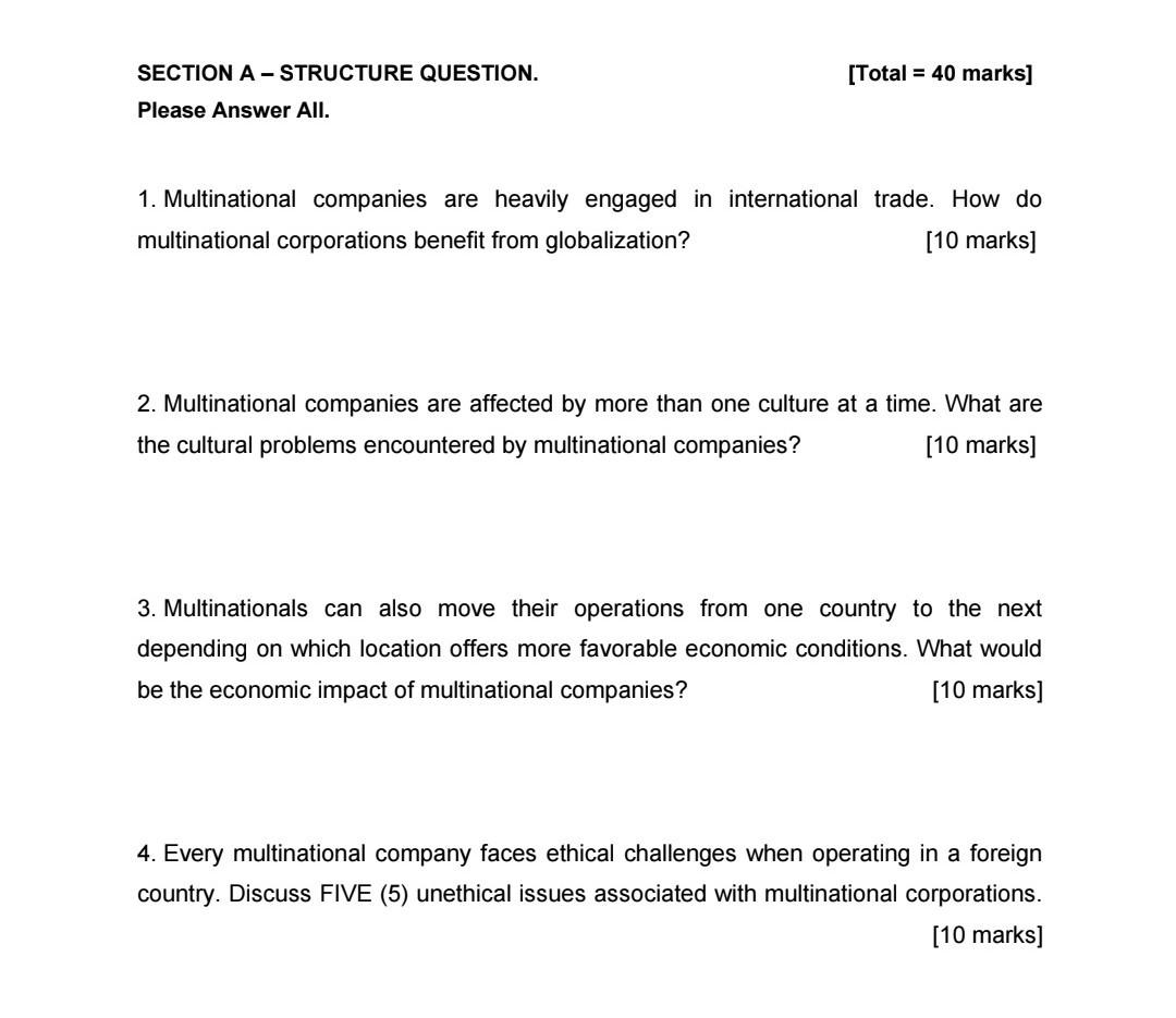 Pls answers all question (multinational