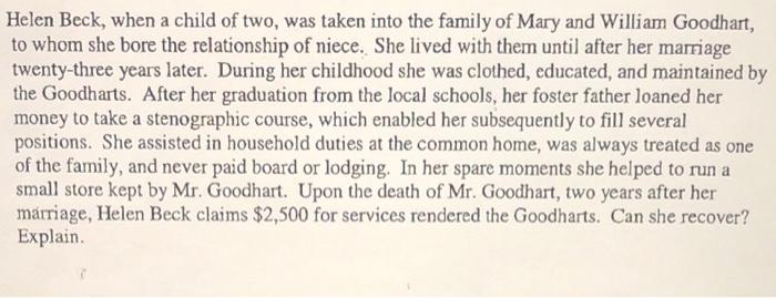 business law Helen Beck, when a child of two, was