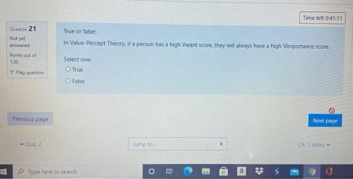 Time left 0:41:11 Question 21 True or false; Not