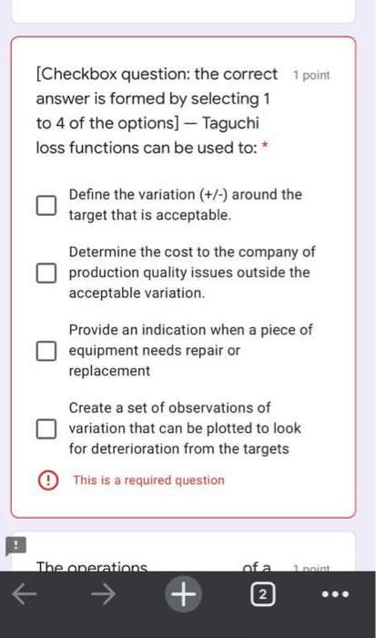 [Checkbox question: the correct 1 point answer is