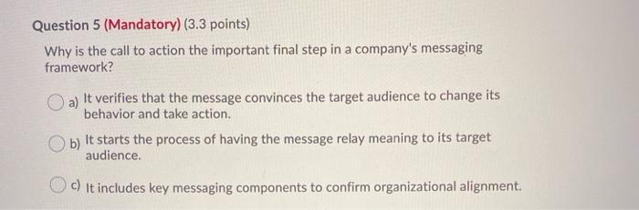 PRINCIPALS OF MARKETING Question 5 (Mandatory)