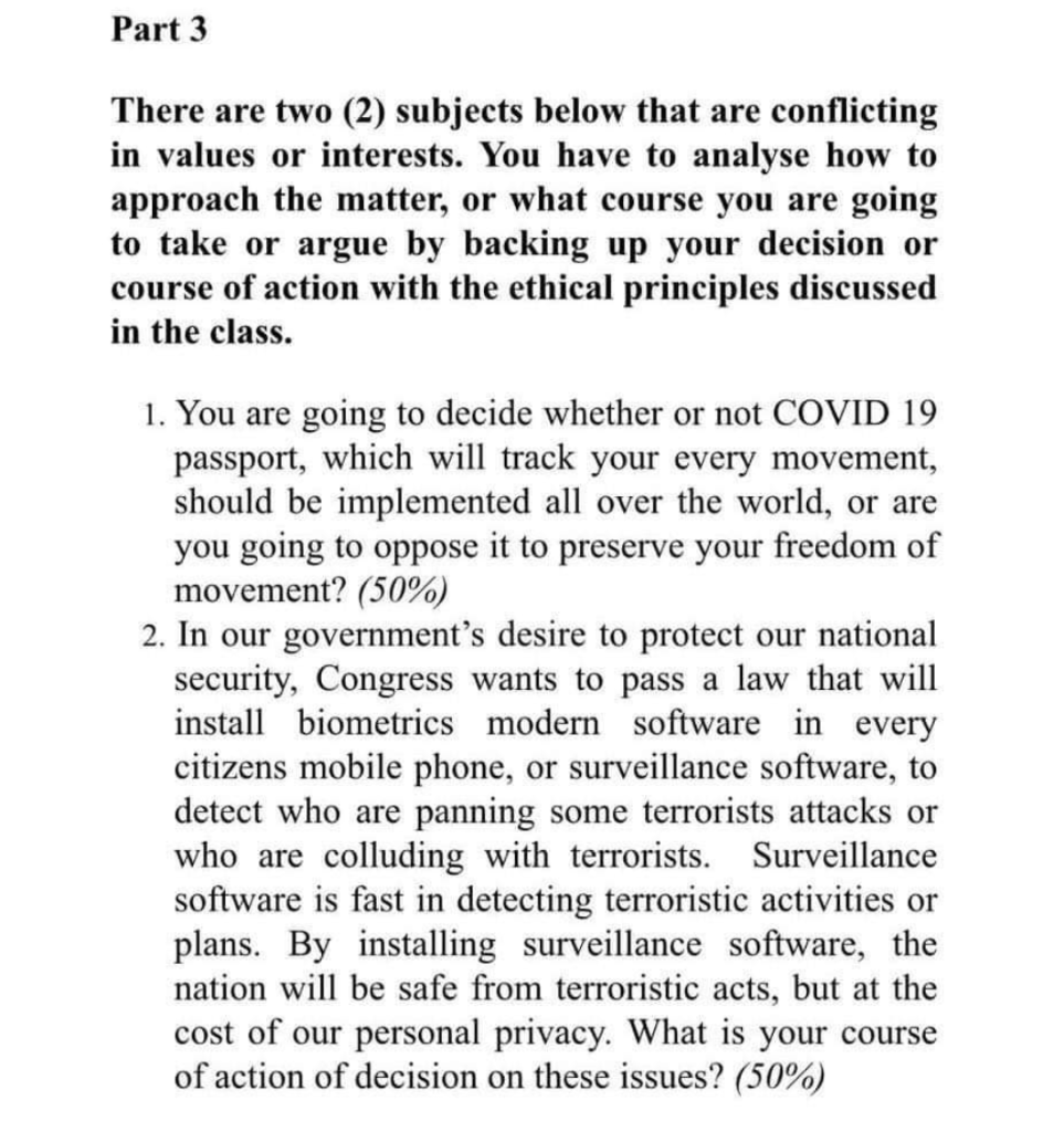 Part 3 There are two (2) subjects below that are