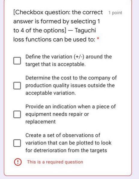 [Checkbox question: the correct 1 point answer is