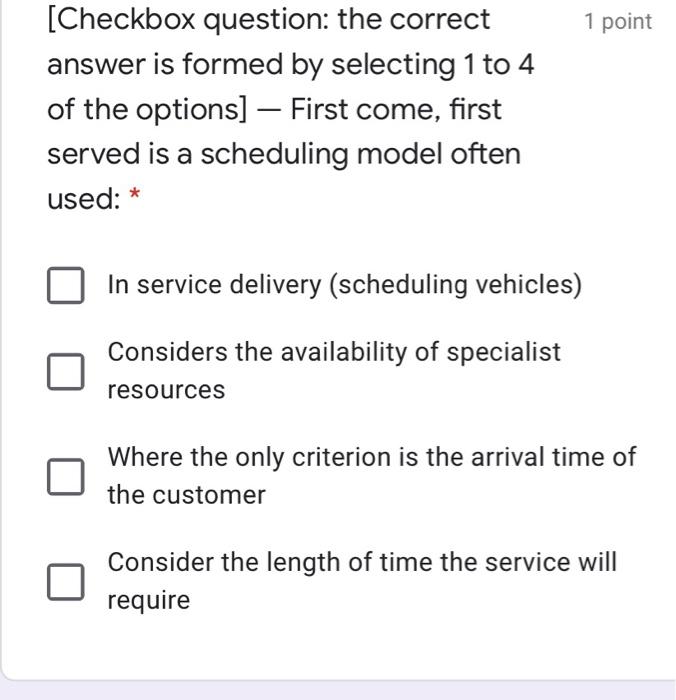 [Checkbox question: the correct 1 point answer is