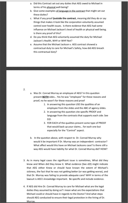 a. Did this contract set out any duties that AEG