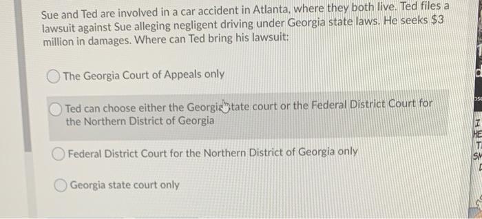 Sue and Ted are involved in a car accident in