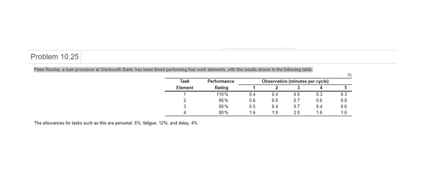 a) The normal time for the complete operation =