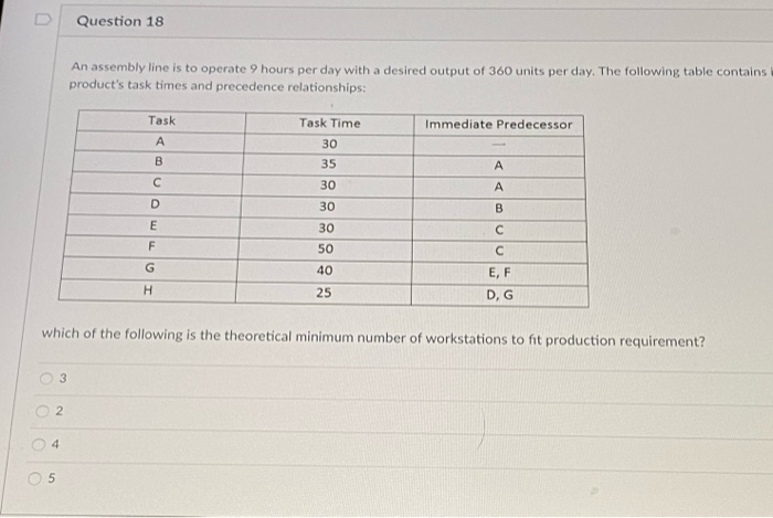 Question 18 An assembly line is to operate 9