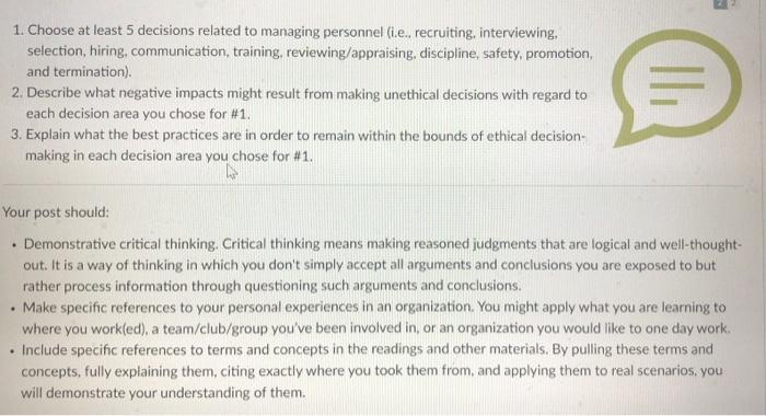 1. Choose at least 5 decisions related to