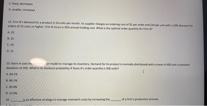 12 and 13 12. Firm B's demand for a product is 10