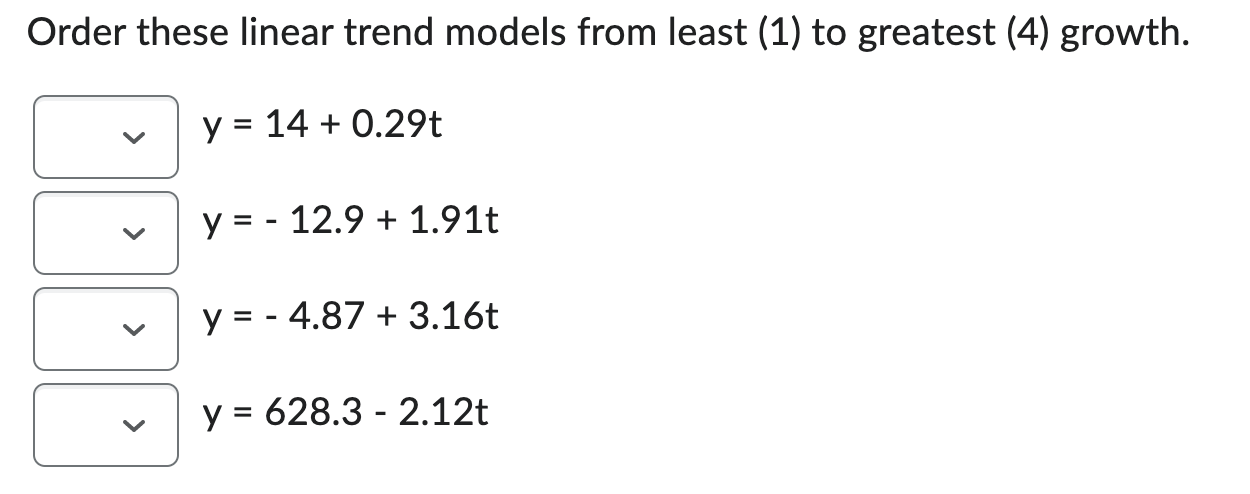 Order these linear trend models from least (1) to