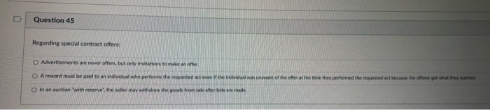 U Question 45 Regarding special contract offers: