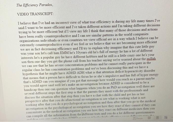 The Efficiency Paradox, VIDEO TRANSCRIPT: I