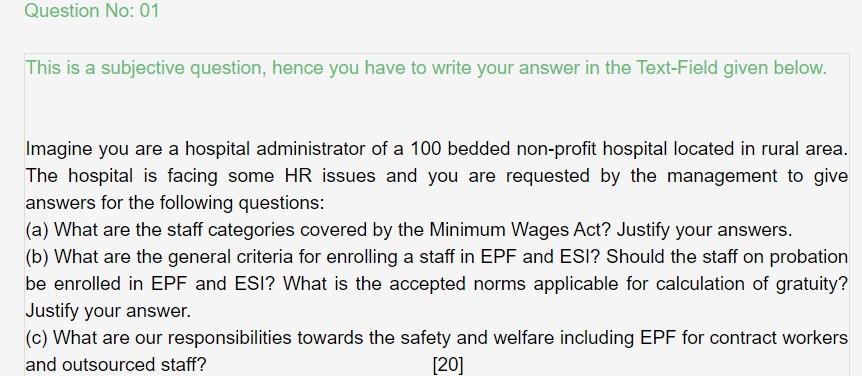 Question No: 01 This is a subjective question,