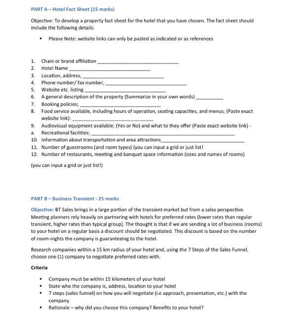 Please help ASAP HOTL 203 (Summer 2020) Sales