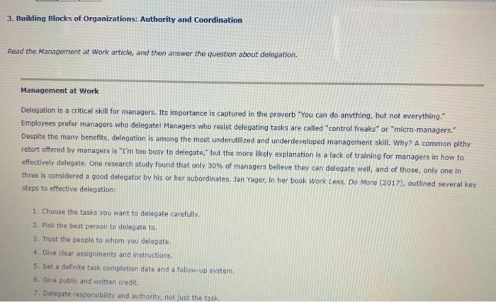 3. Building Blocks of Organizations: Authority