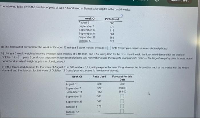 TEST The following table gives the number of