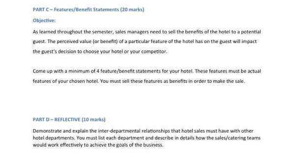 Please help ASAP HOTL 203 (Summer 2020) Sales