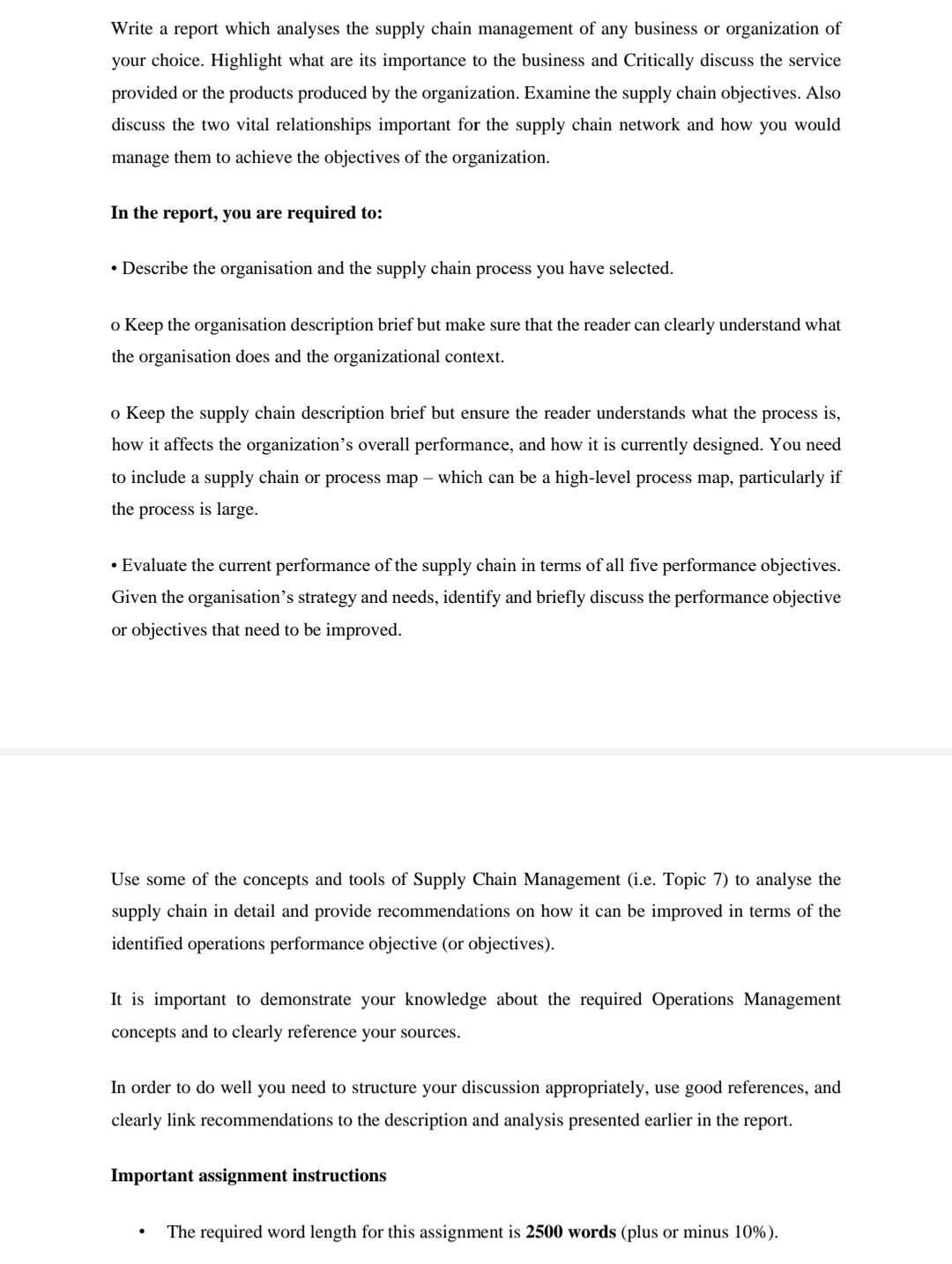 Write a report which analyses the supply chain