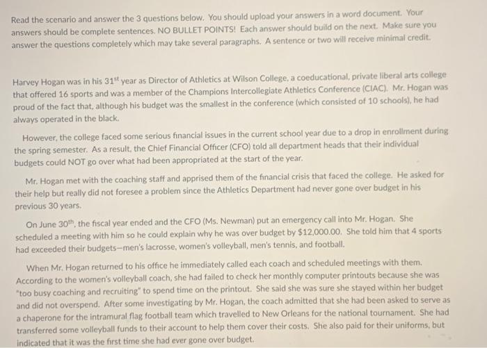 Read the scenario and answer the 3 questions