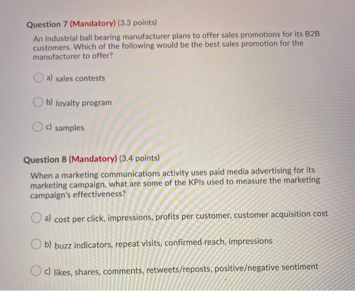 Question 7 (Mandatory) (3.3 points) An industrial