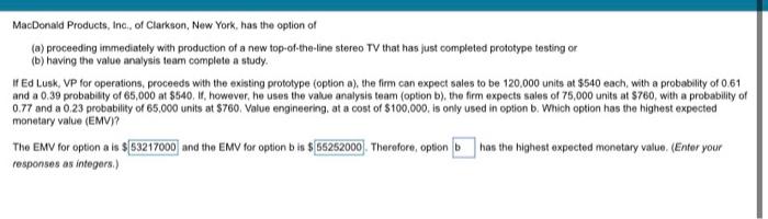 please show all the steps. MacDonald Products,