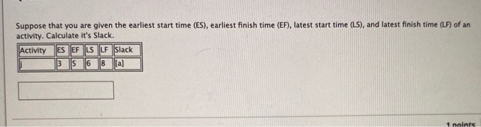 Suppose that you are given the earliest start