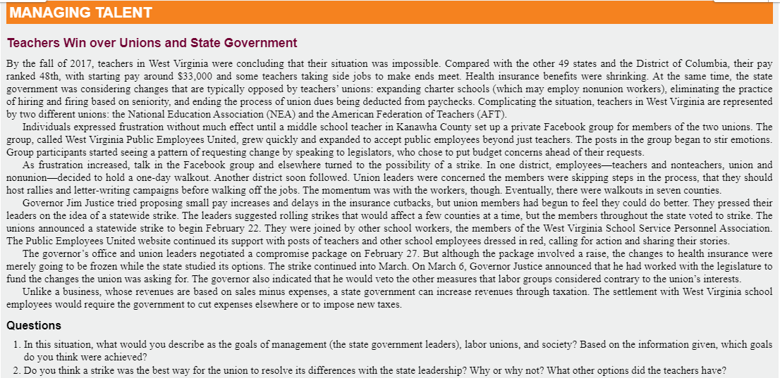 MANAGING TALENT Teachers Win over Unions and