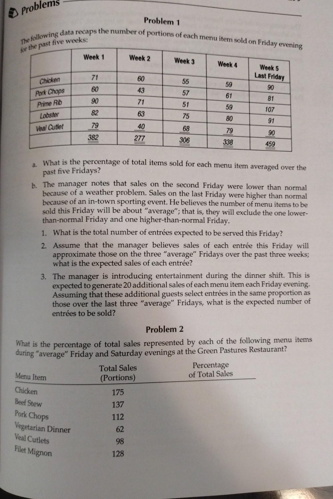 Do problems 1 and 2 The following data recaps the