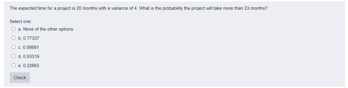 The expected time for a project is 20 months with
