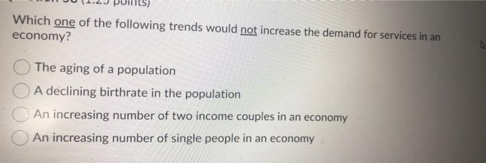 Which one of the following trends would not