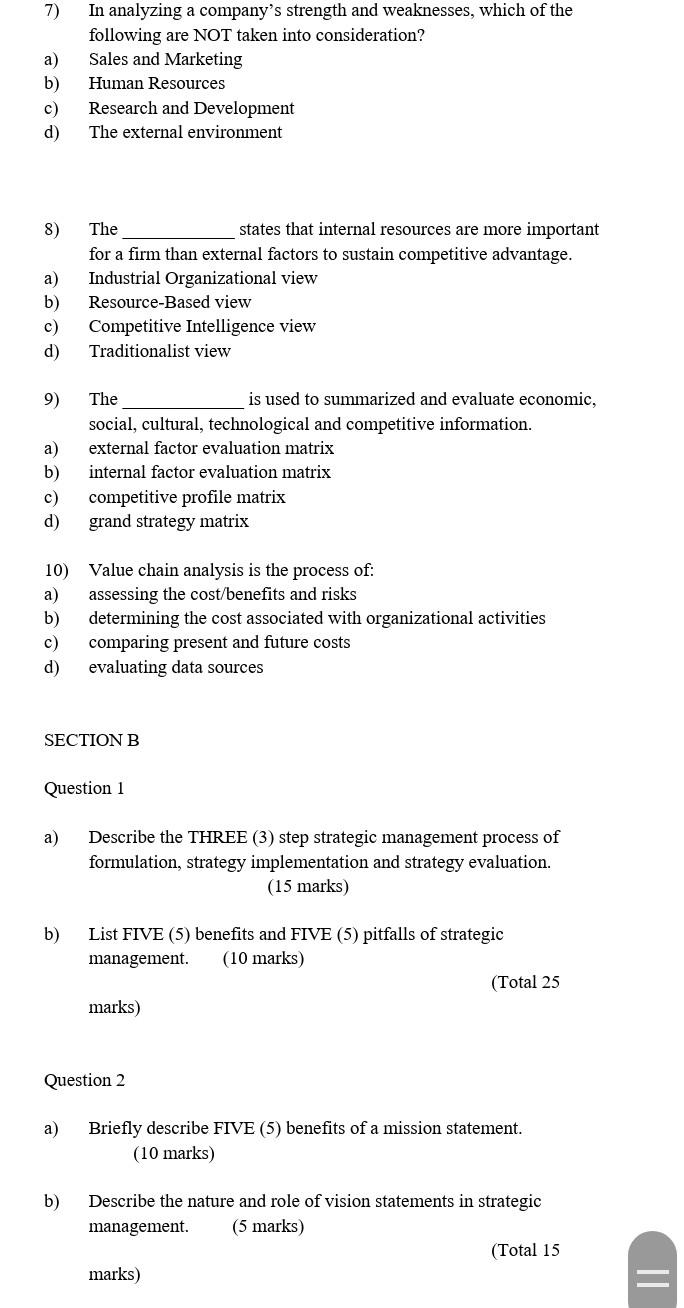 Course Name is Strategic Management. Please