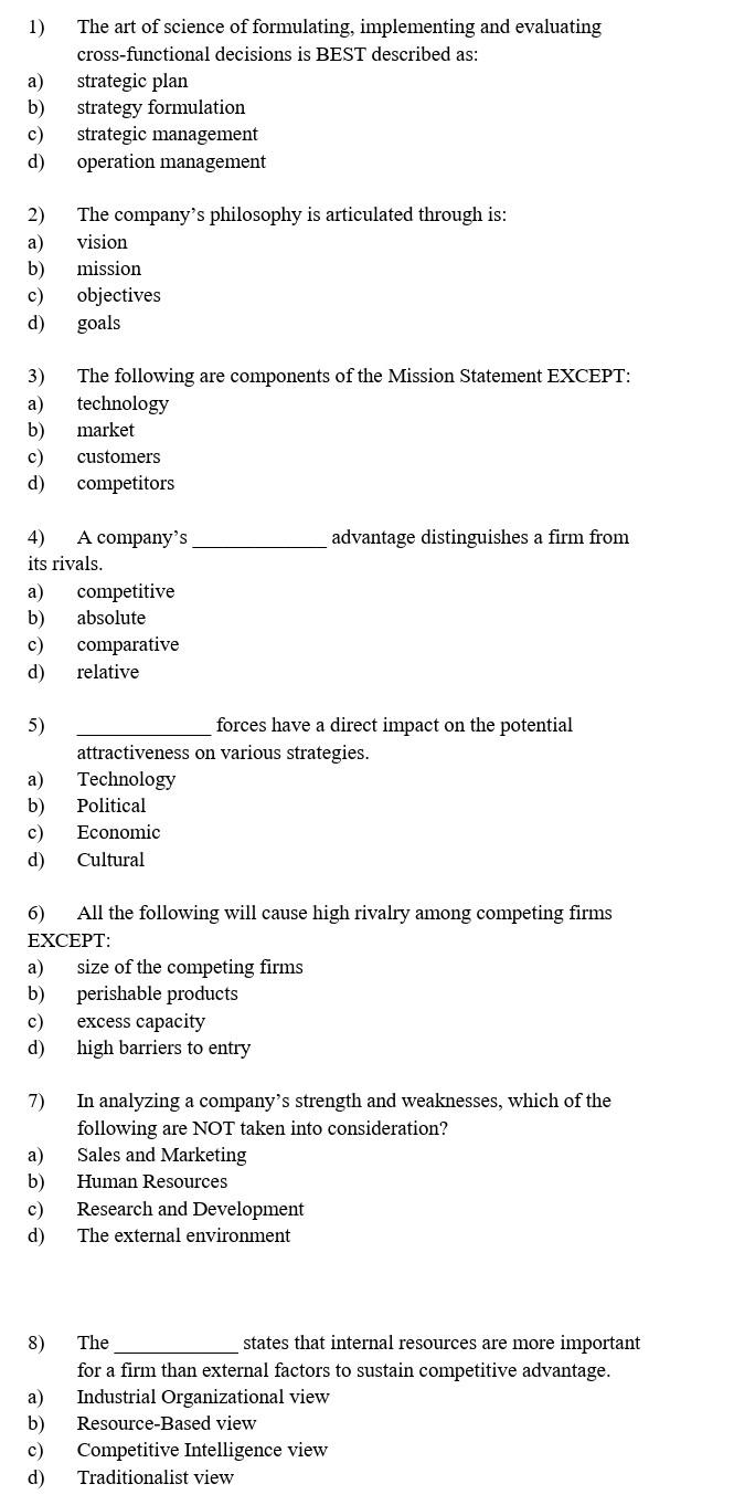 Course Name is Strategic Management. Please