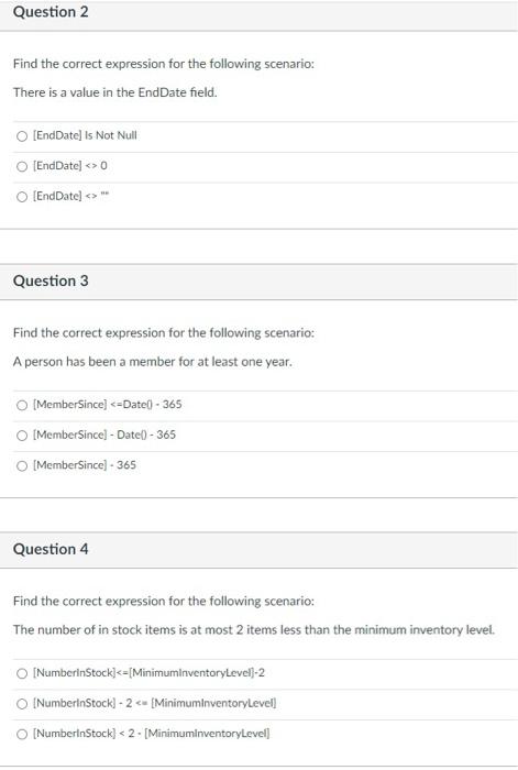 These questions are about using microsoft access