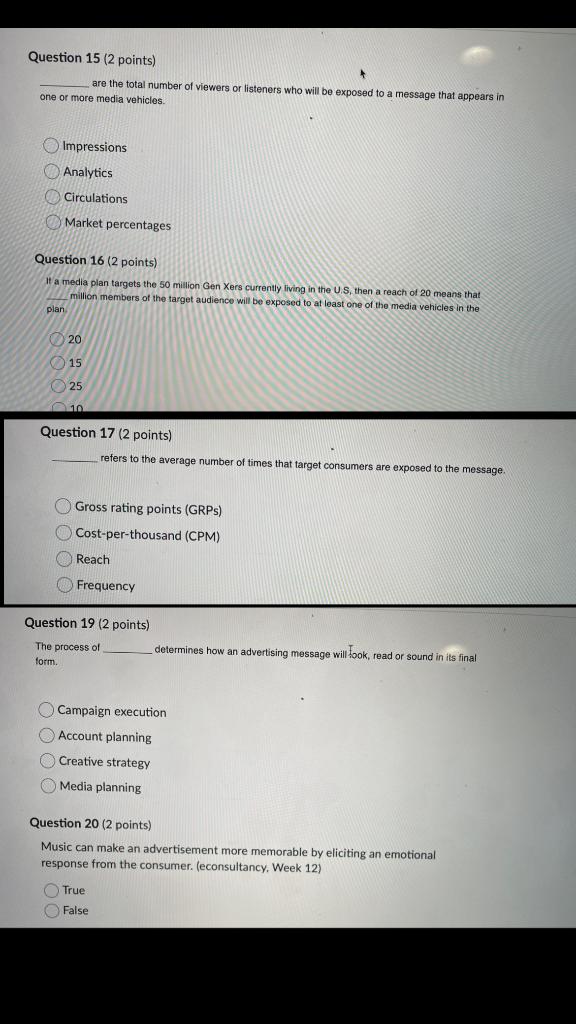 Question 21 ( 2 points) In the field of