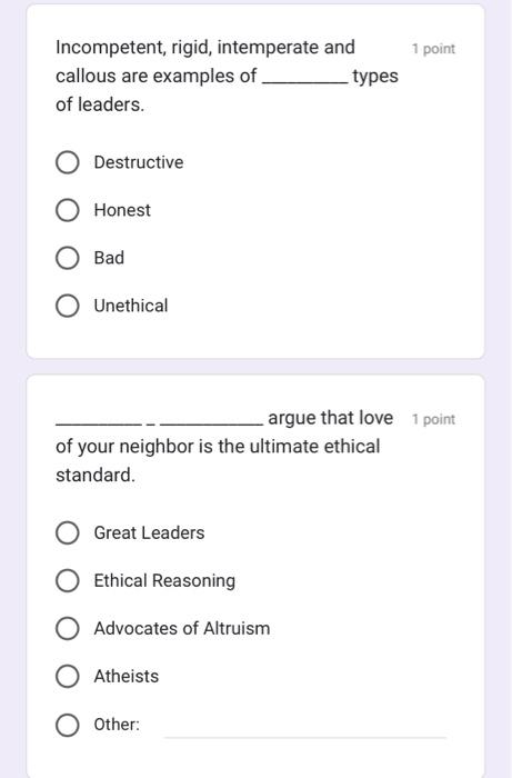 What are the components of moral 1 point action?