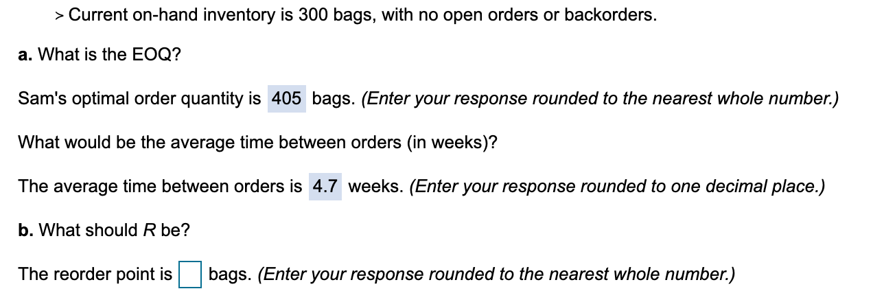 c. An inventory withdrawal of 10 bags was just