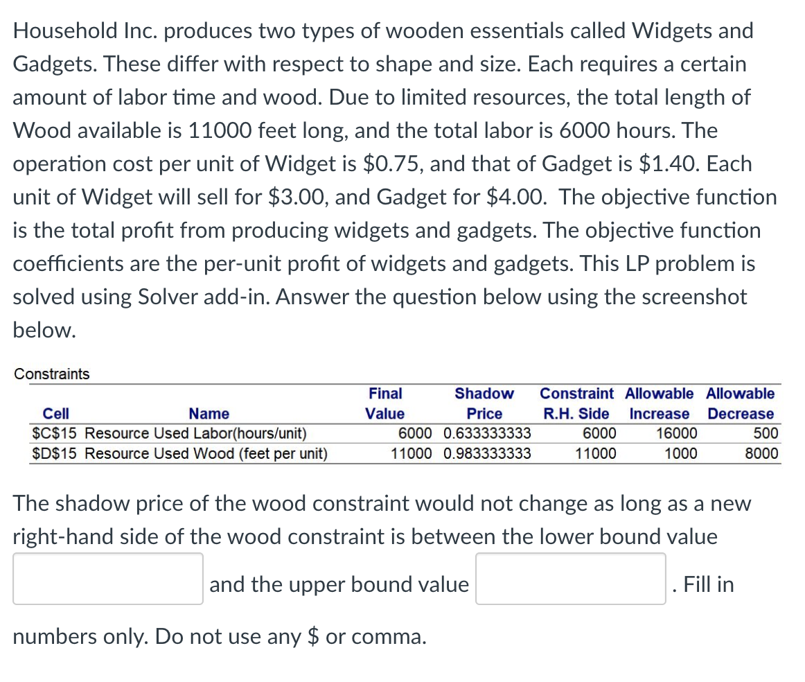Household Inc. produces two types of wooden