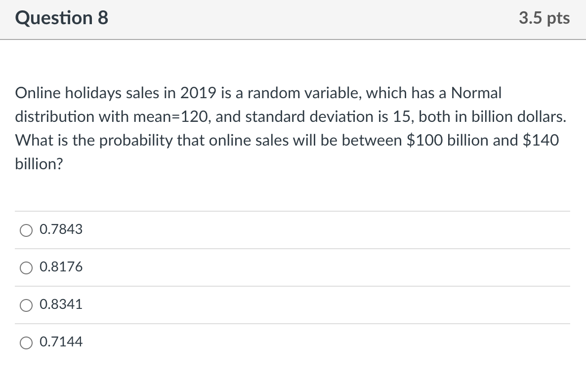 Online holidays sales in 2019 is a random