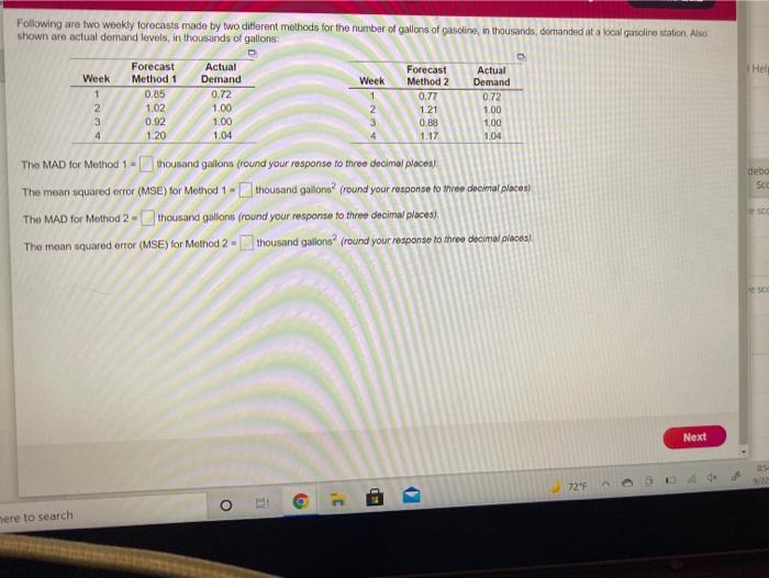 Following are two weekly forecasts made by two