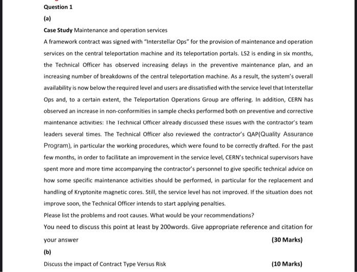 Case Study Maintenance and operation services A