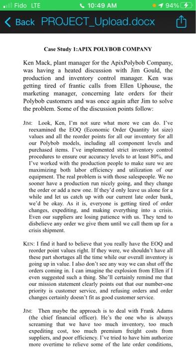 please send me answer and excel document 1 94%