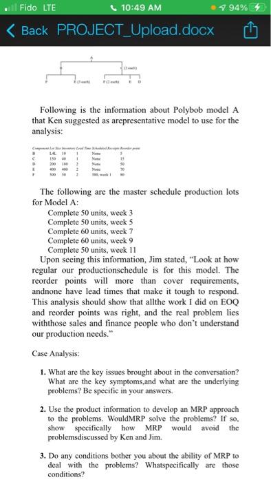 please send me answer and excel document 1 94%
