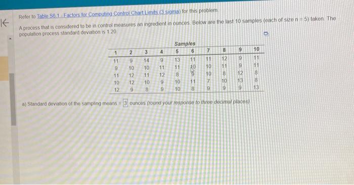 Refer to Table S6.1 Factors tor Computng Control