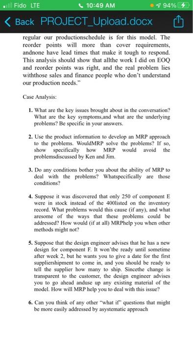 please send me answer and excel document 1 94%