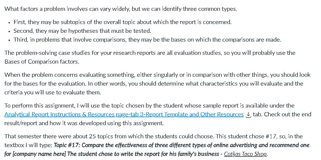 ANALYTICAL REPORT TOPIC DESCRIPTION, PURPOSE