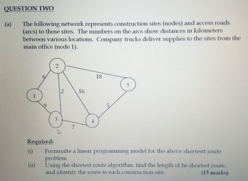 QUESTION TWO (a) The following network represents