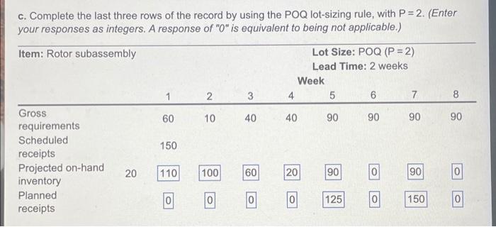 c. Complete the last three rows of the record by